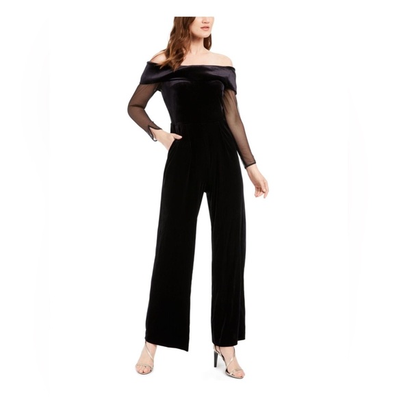 Calvin Klein Pants - VELVET Off Shoulder Velour Sheer Mesh Long Sleeve Wide leg Whimsygoth holiday